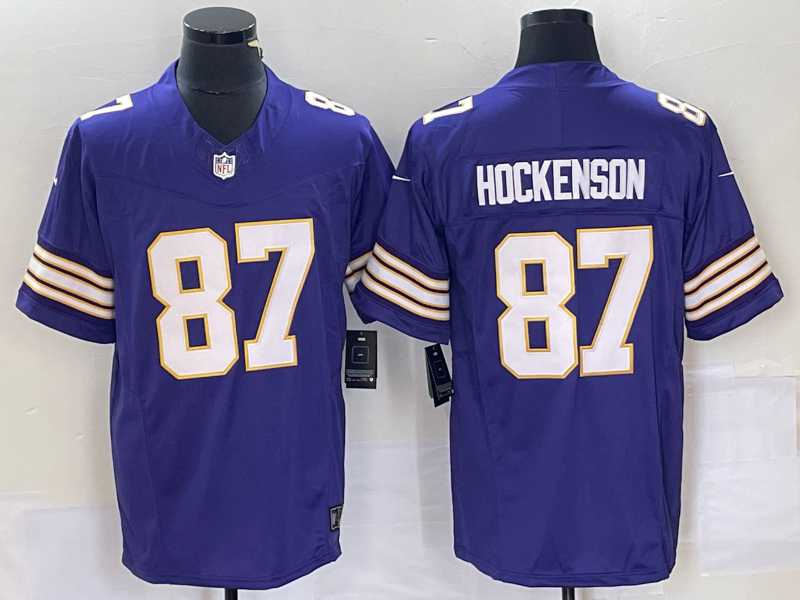 Men%27s Minnesota Vikings #87 TJ Hockenson Purple 2023 FUSE Vapor Limited Throwback Stitched Jersey->new york giants->NFL Jersey